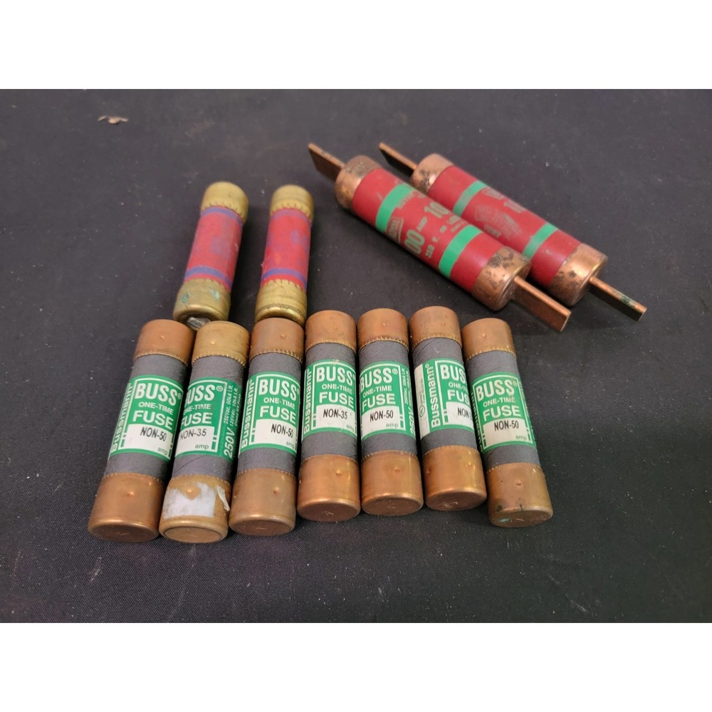 Lot of 11 One-Time Fuses 250 VAC Mixed 35 50 60 100 Amp Bussmann Royal